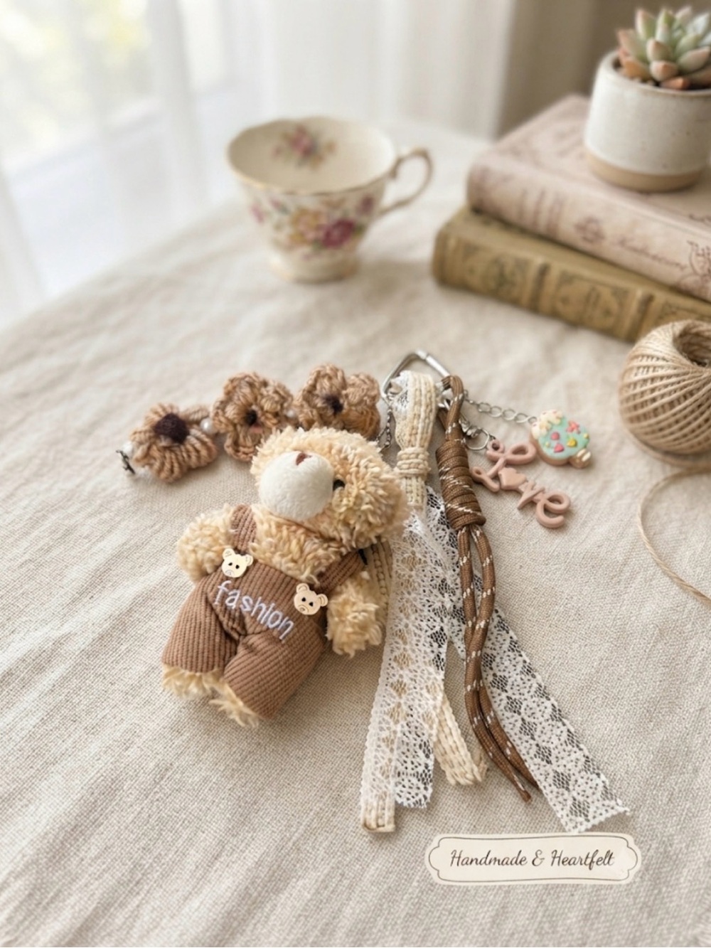 Custom keychain Teddy Bear Keychain Charm in Brown